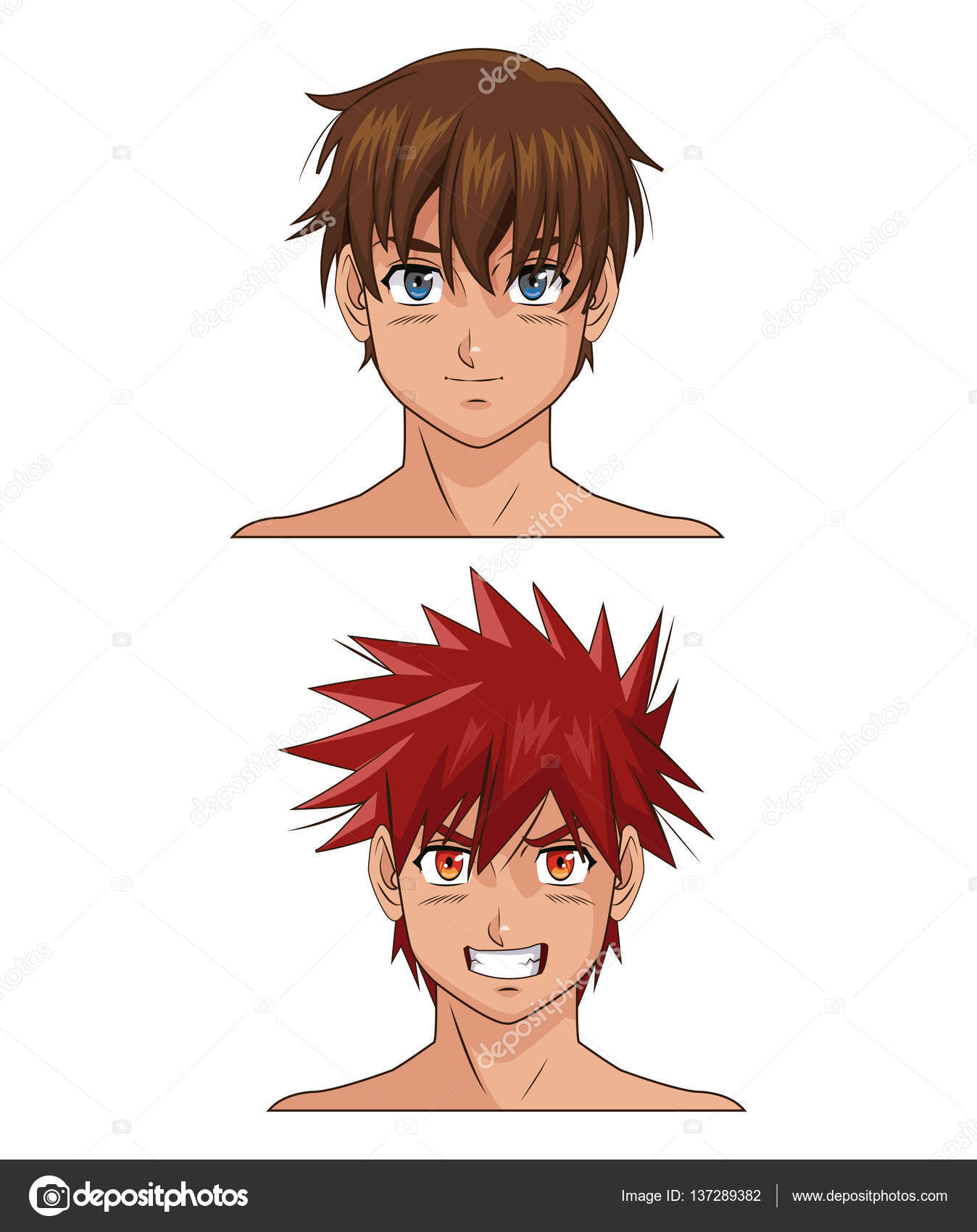Dois anime rosto desenho animado masculino imagem vetorial de jemastock©  137289382